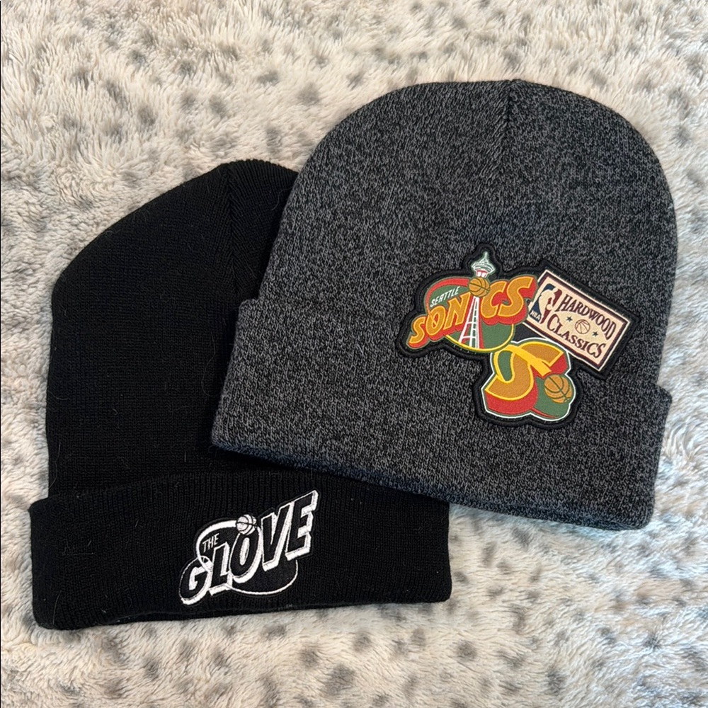 Mitchell & Ness Seattle Sonics & Gary Payton Beanie Set - Black and Gray
